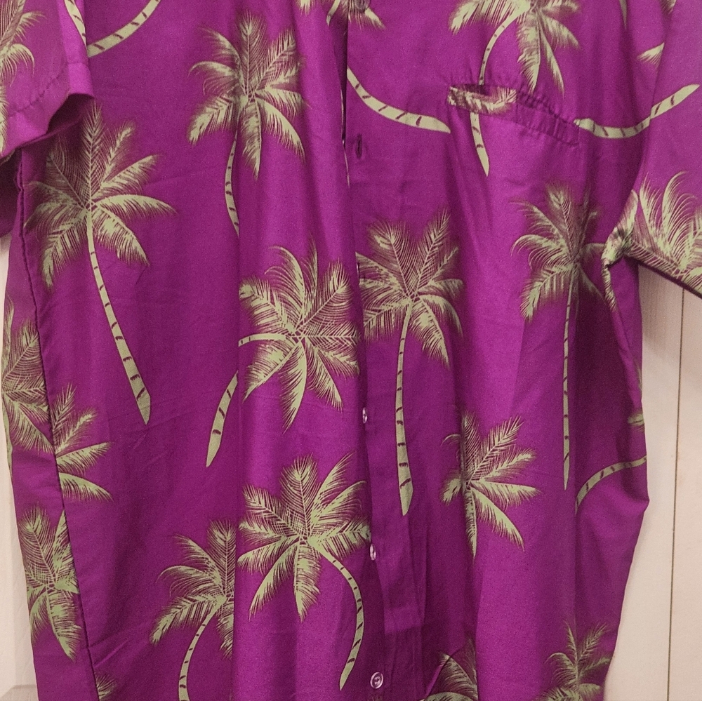 King Kameha Purple And Lime  Palm Tree Men's Shirt Sz XL